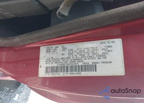 1992 Toyota Pickup 1/2 Ton Sht Wheelbase Dlx z USA, uszkodzony, nr VIN 4TARN81P4NZ002559